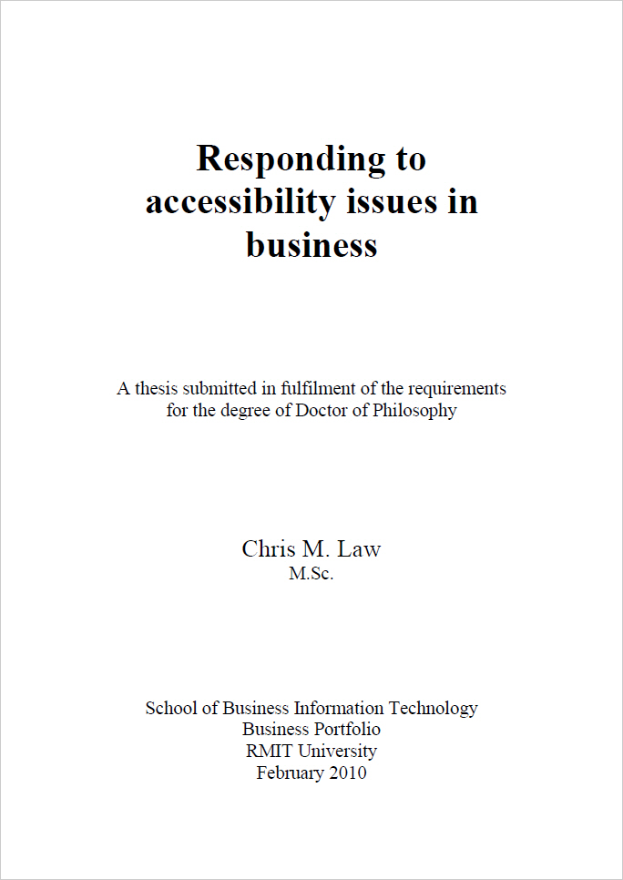 Responding to accessibility issues in business (Thesis Cover Page)